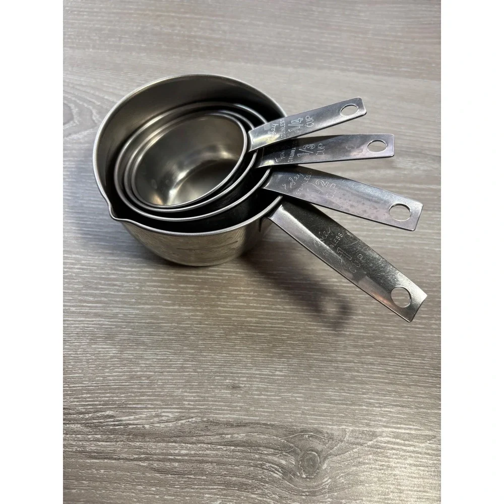 Vintage Foley Stainless Steel Measuring Cup Set 4 Piece 1, 1/2, 1/3, 1/4 Cup